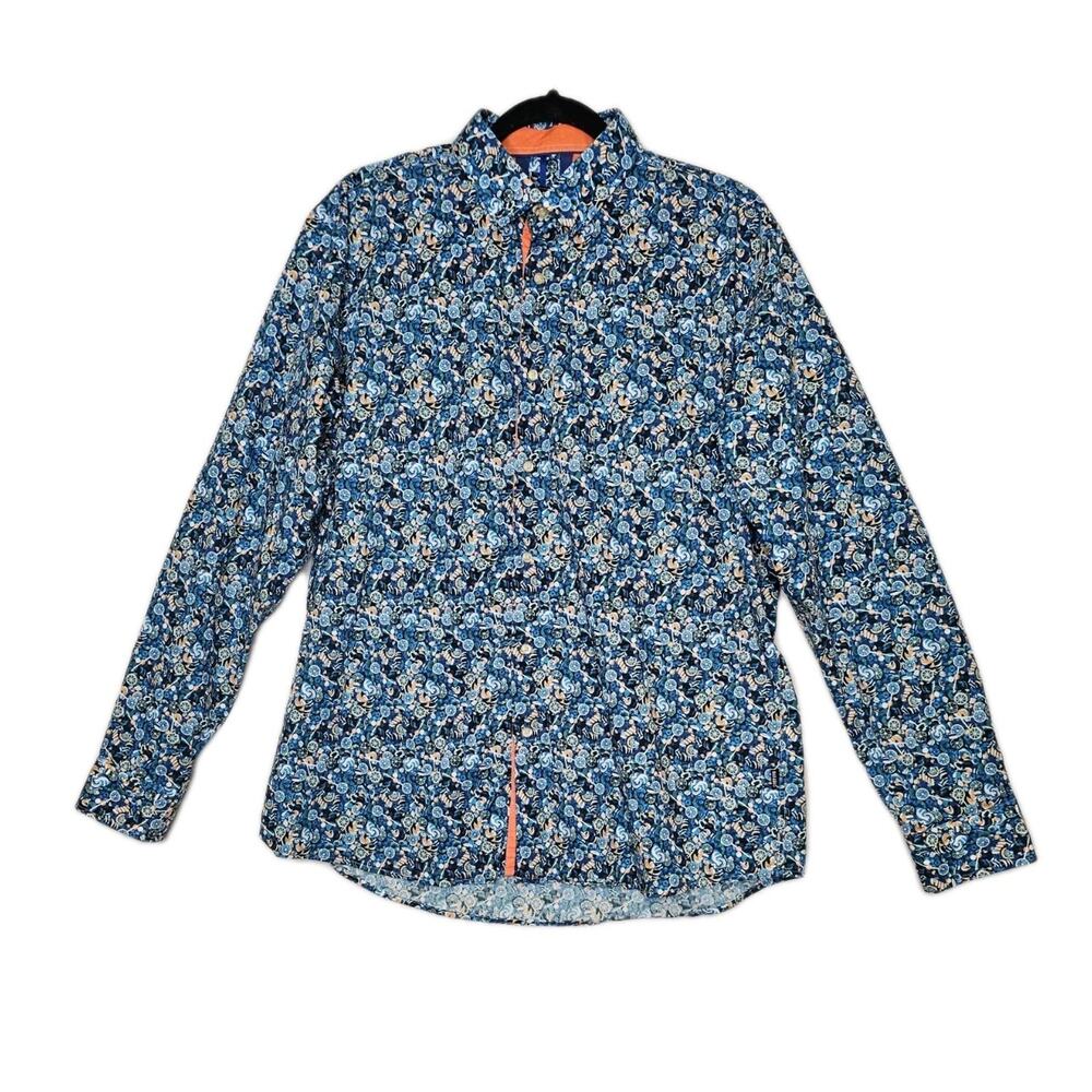 Barabas Novelty Print Button-Up Shirt Men's XL Blue Orange Long Sleeve